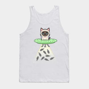 Funny siamese Cat is flying a spaceship Tank Top